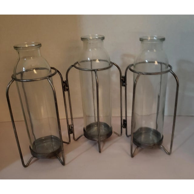 Farmhouse Unique Urban Trends Style Glass Flower Vases With Attached Metal Stand Each glass vessel/vase is attached to...