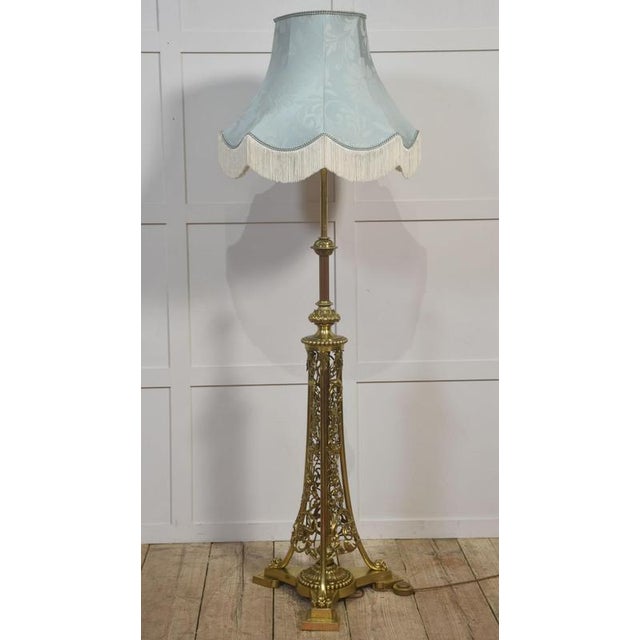 Ornate Brass Floor Lamp with Floral Openwork Base For Sale - Image 12 of 12