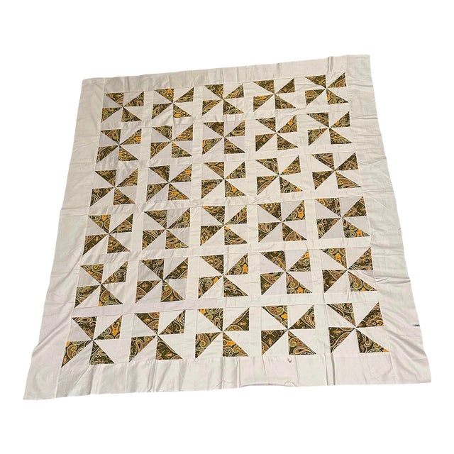 Vintage Mid 20th Century Throw Size Paisley Quilt Top For Sale