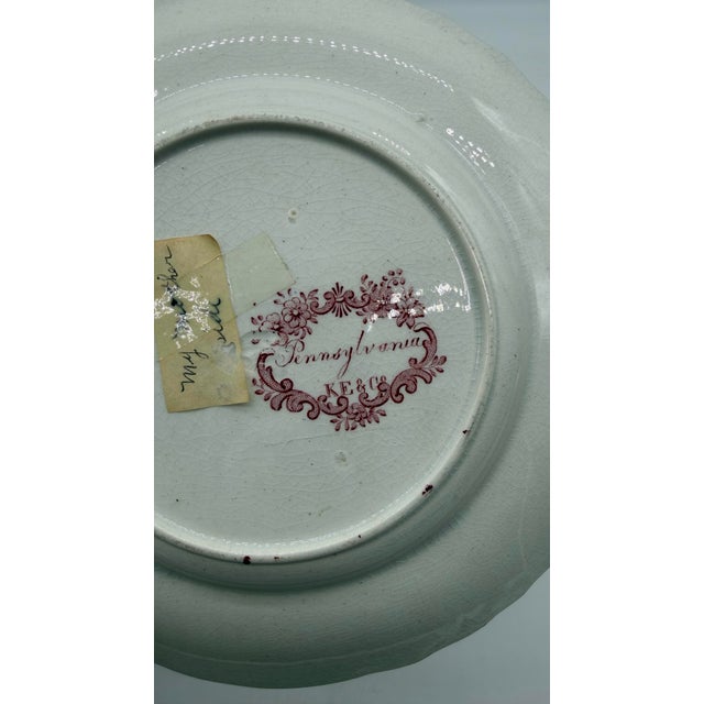 Red A Very Rare Pair of Antique Red Transferware "Pennsylvania" Pattern Luncheon Plates, Circa 1830's For Sale - Image 8 of 12