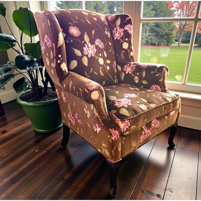 1990s Vintage Custom Kravet Traditional English Cottage French Import Floral Velvet Armchair For Sale - Image 5 of 6