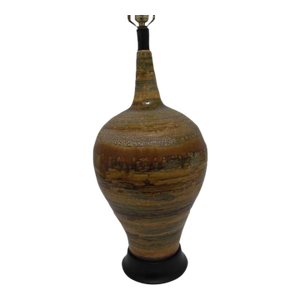 Mid 20th Century Mid-Century Modern Swirl Glaze Ceramic Lamp With Wood Base
