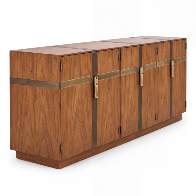 Wood Mid-Century Modern Brass Bound Walnut Credenza / Sideboard by Heritage For Sale - Image 7 of 9