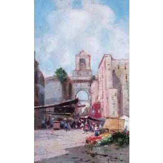 Oscar Ricciardi, Place de Naples animée, Oil on Wood, Framed For Sale