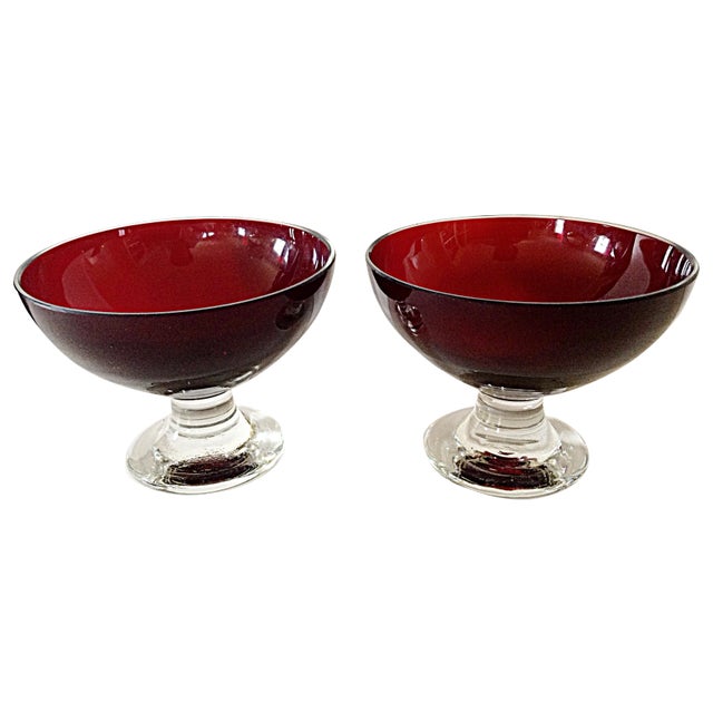 Cranberry Glass Compotes - a Pair For Sale