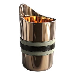 "Alphacute" Ice Bucket With Bronze and Tailor Made Leather Work For Sale