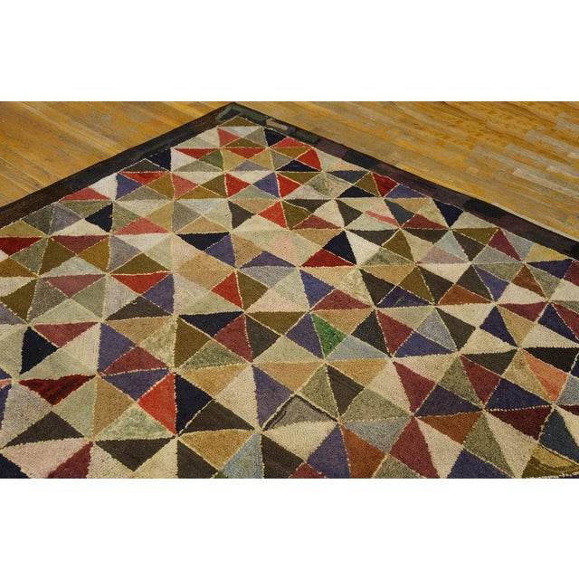 1930s 1930s Multicolor Geometric Folk Art Antique American Hooked Rug 6' X 6' Woven Wool Carpet For Sale - Image 5 of 12