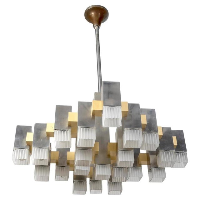 Cubic Gold and Chrome Chandelier by Gaetano Sciolari, Italy, 1970s For Sale - Image 14 of 14
