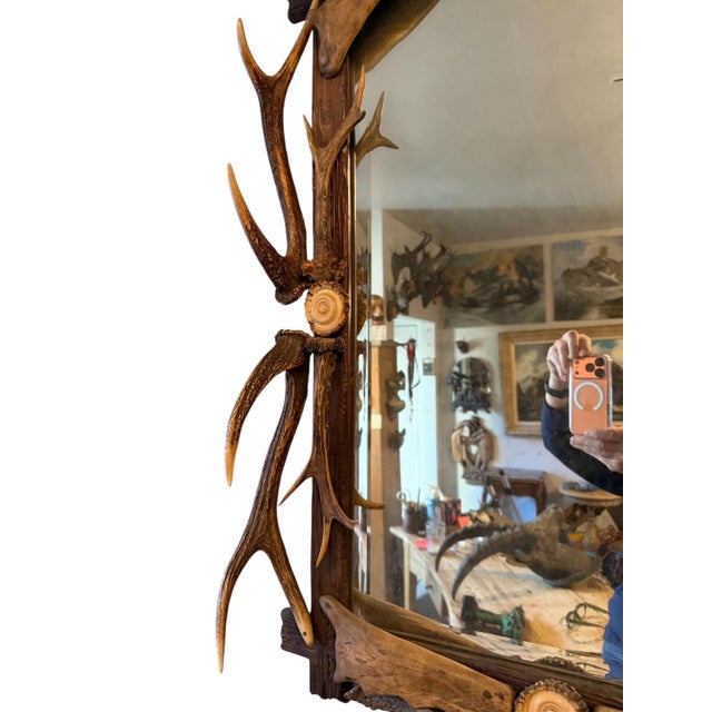 Bone Antler Mirror German Antique Dog Rosette For Sale - Image 7 of 10