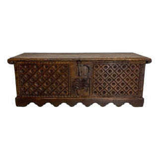Spanish Chest in Carved Walnut, 1700s For Sale