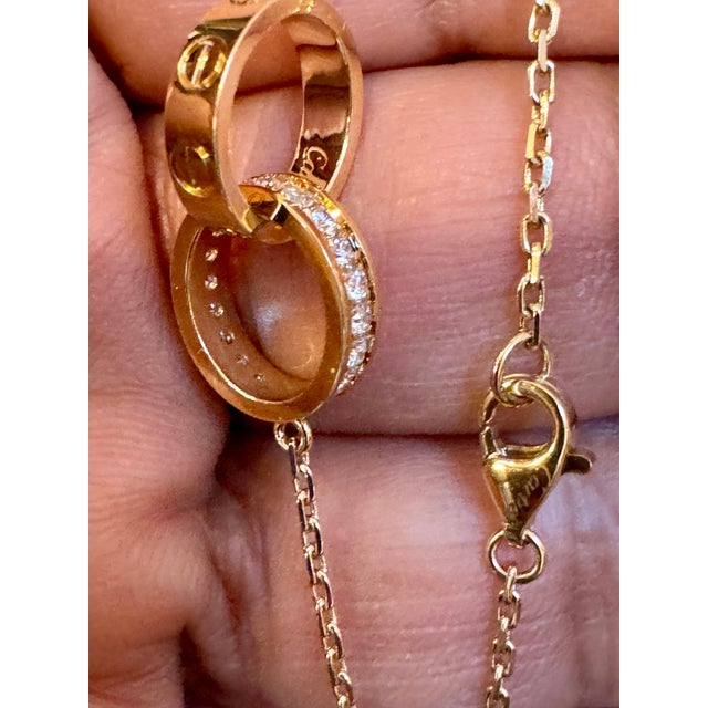 Adjustable 16-18", 18 Karat Rose Gold LOVE pendant, half-paved, 5.4 Gm For Sale In New York - Image 6 of 18