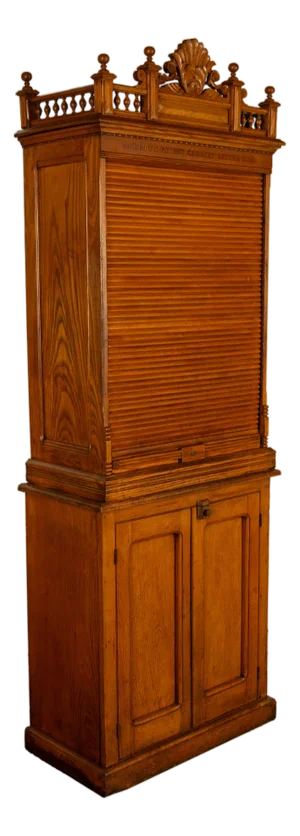Antique American Carved Oak Victorian Roll Top Letter File Cabinet Amberg Co, 1883