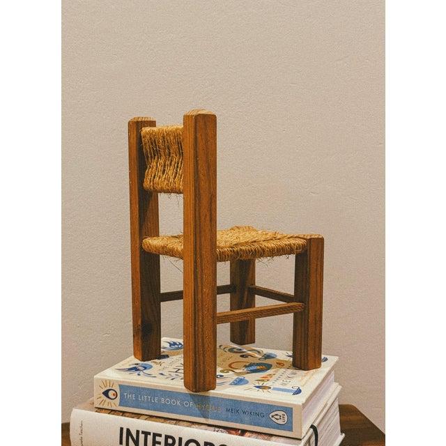Decorative Miniature Chair in Wood and Natural Fibre, 1960s For Sale - Image 3 of 6