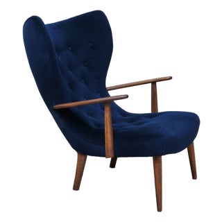 Pragh Armchair in Navy Pierre Frey Velvet from Madsen & Schübel, Denmark, 1950s For Sale