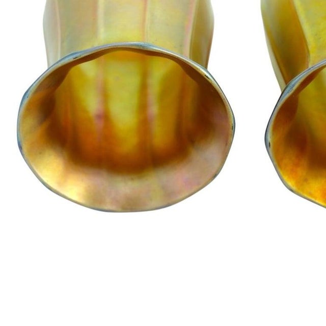Art Nouveau Pair of Antique Steuben Gold Aurene Tulip Shaped Art Glass Shades C1920 For Sale - Image 3 of 7