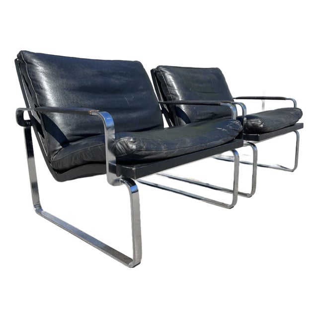 1970s Jørgen Lund & Ole Larsen Pair of Lounge Chairs in Black Leather For Sale