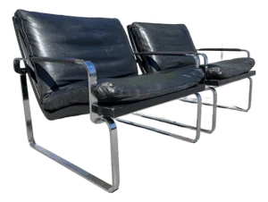 1970s Jørgen Lund & Ole Larsen Pair of Lounge Chairs in Black Leather