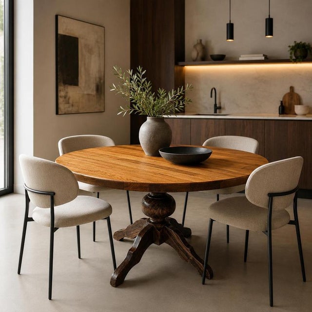 Oak Dining Table with Central Pedestal For Sale - Image 9 of 14