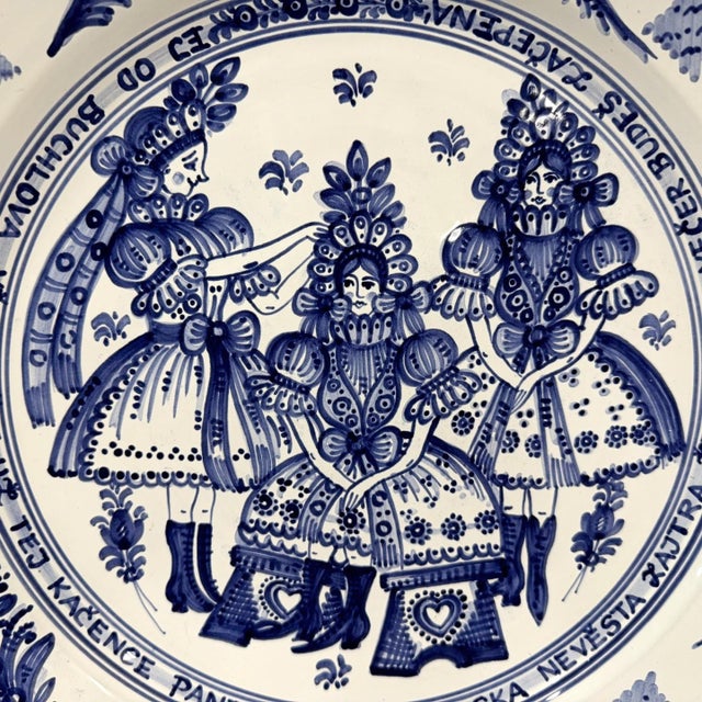 Vintage 14.25" Large Hand-Painted Czech Tupesy Majolica Wedding Charger Wall Platter An exceptional, highly collectible...