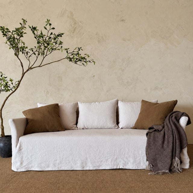 Shelly Slip Covered Sofa in Greige Belgian Linen 90″ L x 40″ D x 29.5″ H Fabric: 100% pure Belgian Linen / heavy weight...