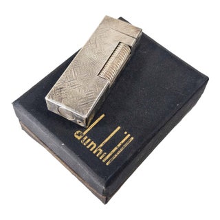 Mid-Century English Dunhill Rollagas Lighter in Silverplate Florentine Pattern For Sale