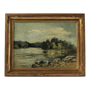 Late 19th Century American School Oil Landscape Painting River Scene