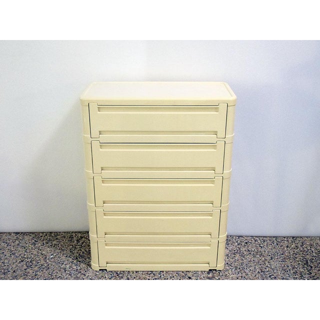 Kartell chest of drawers/shoe rack designed by Olaf Von Bohr, 1970s. In white plastic with 5 drop-front drawers. In...