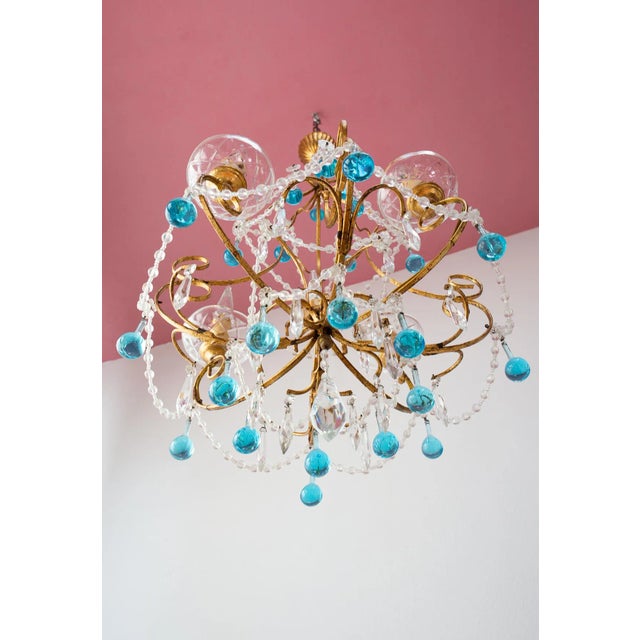 Italian Chandelier with Blue Glass Droplets, 1960s For Sale - Image 10 of 13