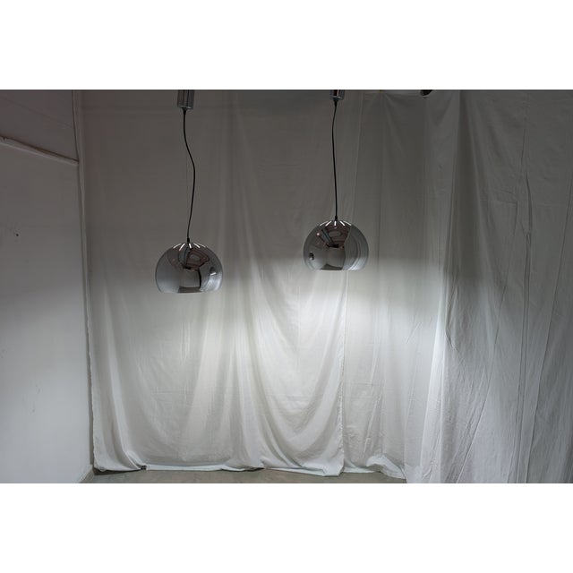 Silver Chrome Steel Pendant Lamps, 1970s, Set of 2 For Sale - Image 8 of 9