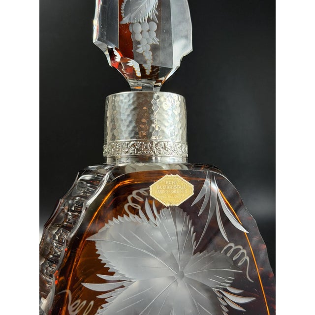 Art Deco Amber Crystal Decanter with Silver Mount, 1930s For Sale - Image 11 of 14