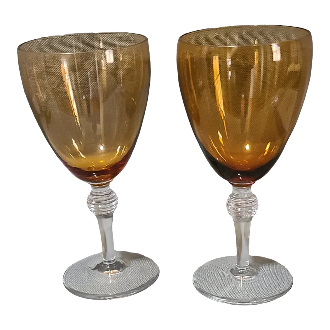 Vintage Pair of Cambridge Arora Amber Water Goblets | Chairish