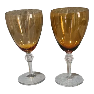Vintage Pair of Cambridge Arora Amber Water Goblets