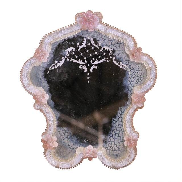 Mid-Century Italian Murano Glass Vanity Mirror With Floral Frame For Sale