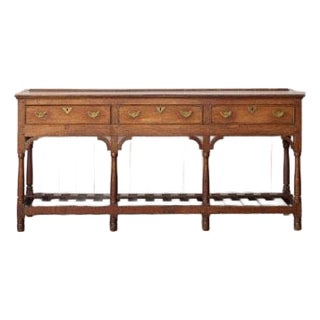 19th Century English Oak 3-Drawer Dresser Base / Server For Sale