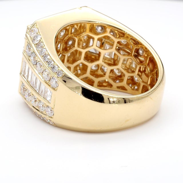 Metal 1990s 3 Carat Round & Baguette Diamond 14k Gold Mens Cluster Ring, Size 11 For Sale - Image 7 of 10