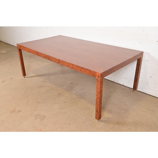 Milo Baughman Style Mid-Century Modern Burl Wood Parsons Dining Table or Executive Desk, Newly Refinished For Sale - Image 13 of 13