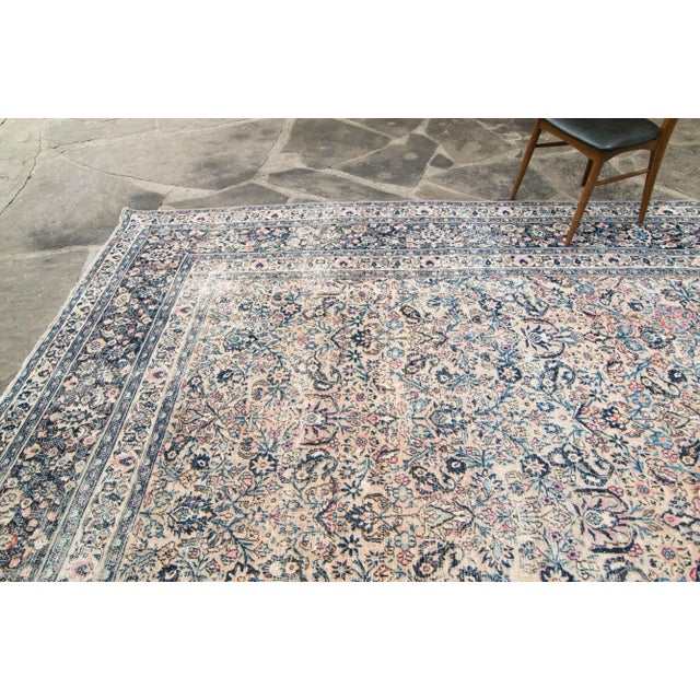 1910s 1910s Antique Distressed Blue Pink Blush Hand-Knotted Rug - 8’4” X 12’ For Sale - Image 5 of 10