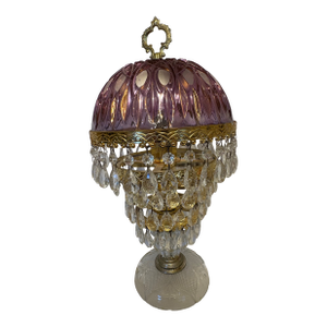 1950s Michelotti Amethyst (Purple) Boudoir Lamp With 4 Rows of Cascading Crystal Prisms