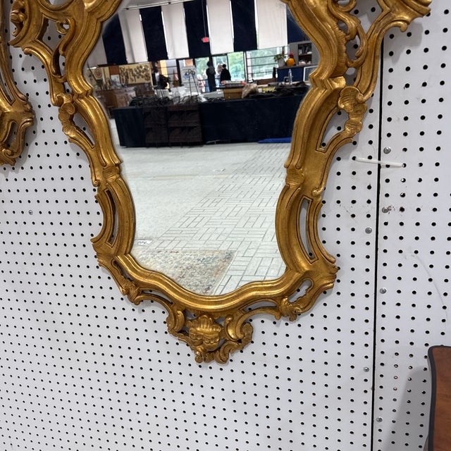 Pair Vintage Italian Mid Century Florentine Gold Gilt Wall Mirrors For Sale - Image 4 of 12