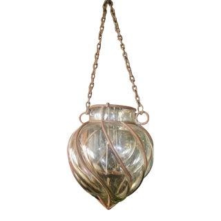 Vintage Venetian Murano Style Hand Blown Glass Swirl Metal Caged Hanging Candle Sconce For Sale