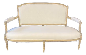 19th Century Louis XVI Painted Carved Wood & Newly Upholstered Sofa