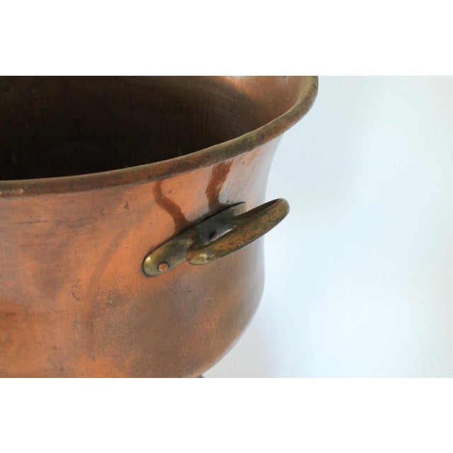 Monumental Footed Copper Planter / Jardiniere With Brass Side Handles and a Wide Flared Pedestal Base For Sale - Image 9 of 11