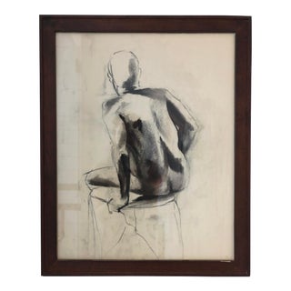 1990s Figurative Nude Charcoal Drawing, Framed For Sale