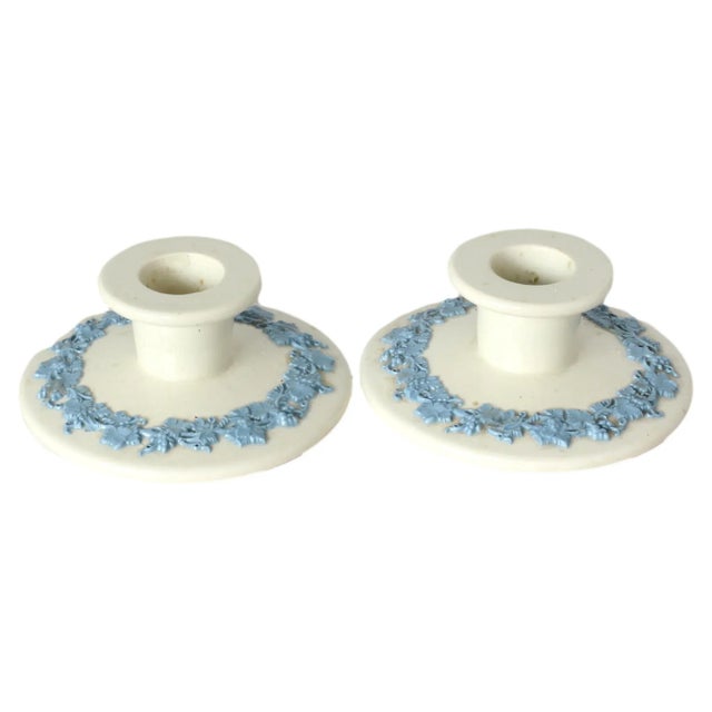 Pair of vintage Wedgwood "Queensware" pattern candlestick holders. They are versatile, shown with a very tall pair of...