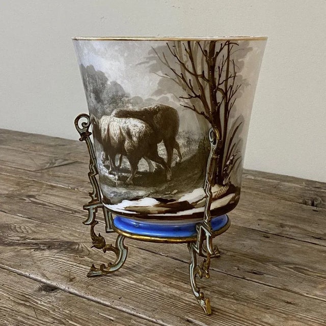 Antique Hand-Painted Opaline Footed Vase For Sale - Image 4 of 13