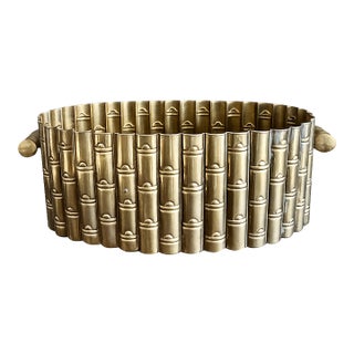 Vintage Hollywood Regency Brass Bamboo Planter For Sale