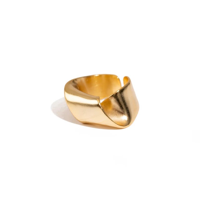 Bronze Infinity Fold Gold Unique Adjustable Ring, Size 8 For Sale - Image 8 of 11