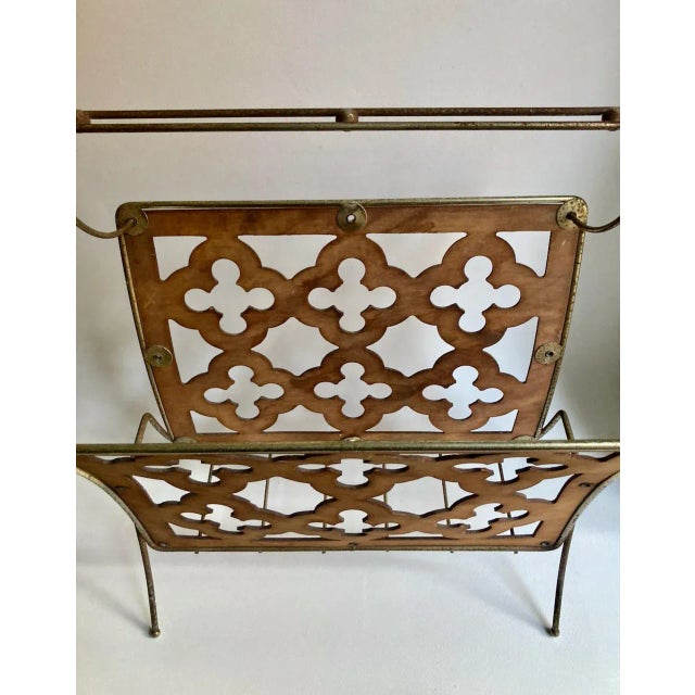 Mid 20th Century Mid Century Modern Quatrefoil Wood & Metal Magazine Rack For Sale - Image 5 of 13