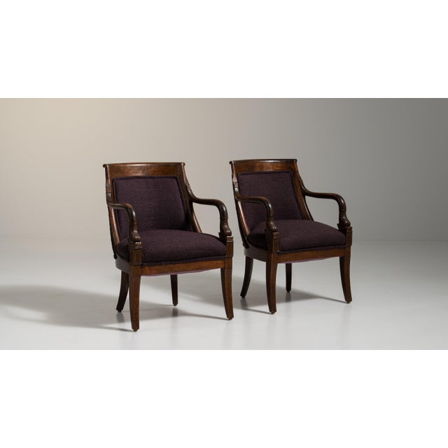 Early 20th Century Empire Red Wood Pair of Club Chairs For Sale - Image 11 of 12