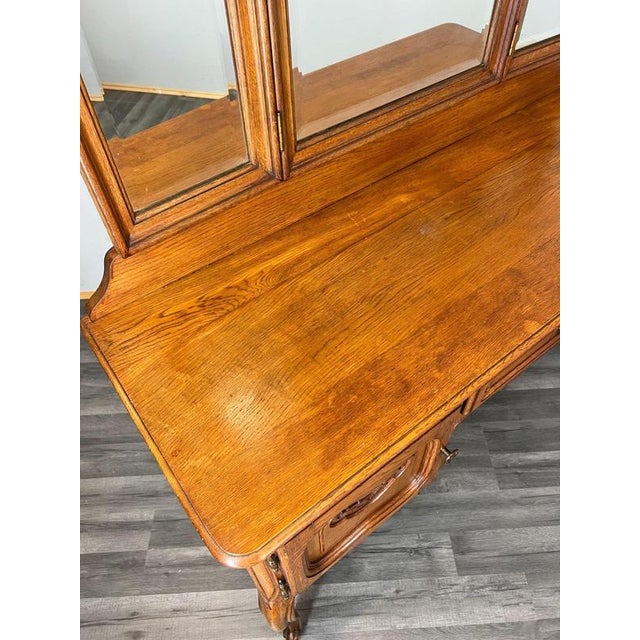 Vintage French Louis Style Oak Dressing Table with Mirror For Sale - Image 5 of 11